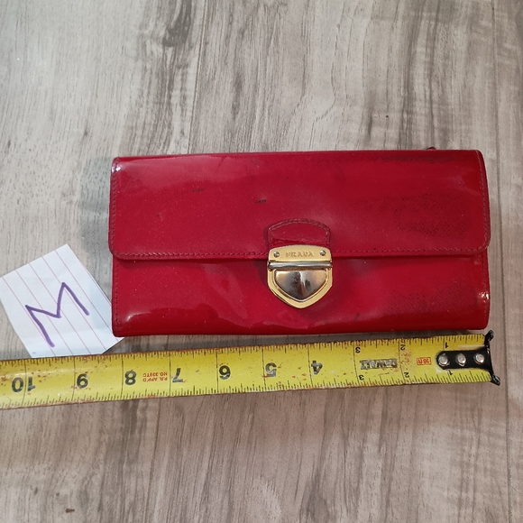 Auth PRADA Pink Patent Leather Gold-Tone Logo Womens Long Wallet - Picture 11 of 16